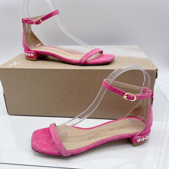 Stuart Weitzman 10 Nudistcurve Women’s Flat Sandals Pearl Fuchsia Pink US 5.5 - Picture 2 of 11